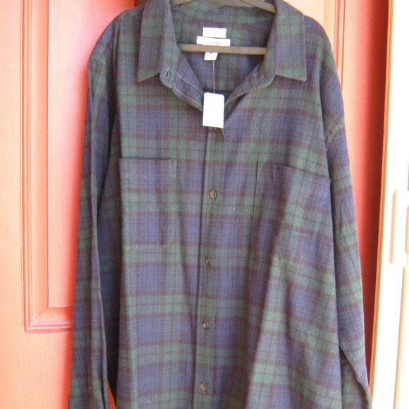 LL Bean Flannel Plaid Green & Black Watch Tartan Tunic - XL - New Never Worn - Picture 1 of 7